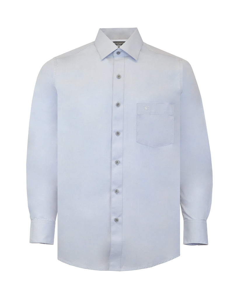 Manchester Camisa de Vestir Regular Fit Manga Larga Cuello Ajustable Vista Frontal en Gris