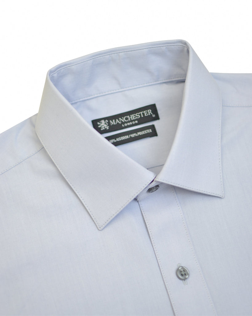 Manchester Camisa de Vestir Regular Fit Manga Larga Cuello Ajustable Vista Frontal de Cuello en Gris
