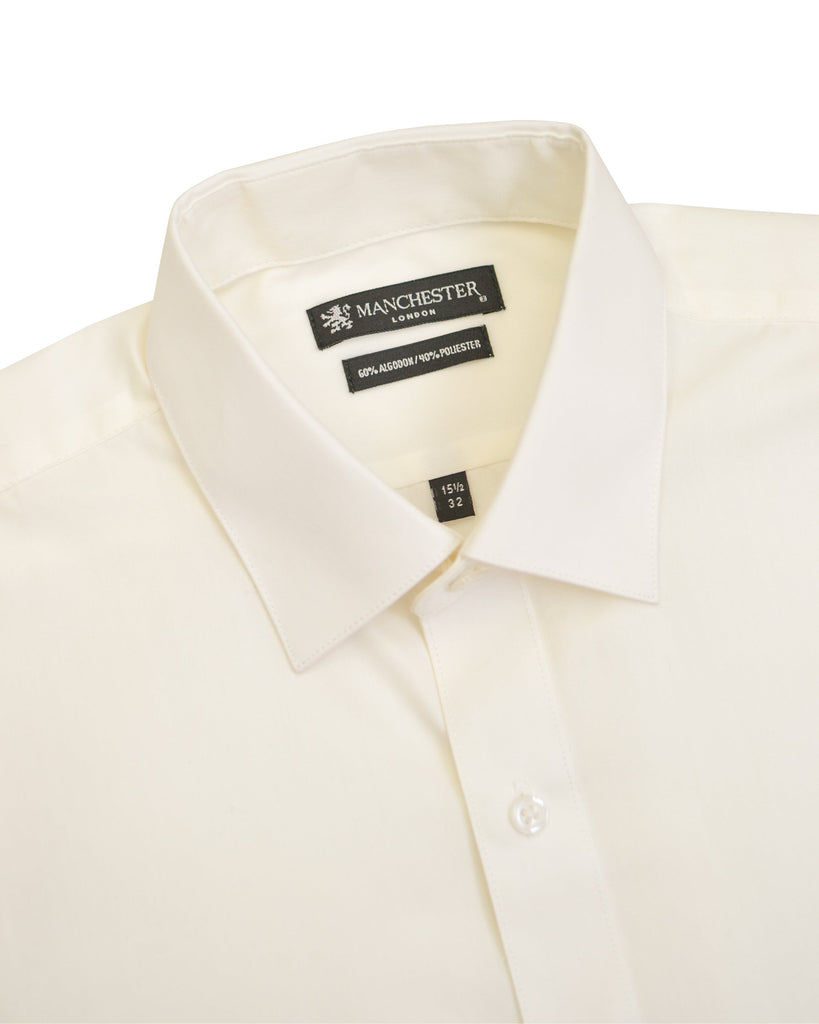 Manchester Camisa de Vestir Hueso Regular Fit Manga Larga Cuello Ajustable Vista Cuello