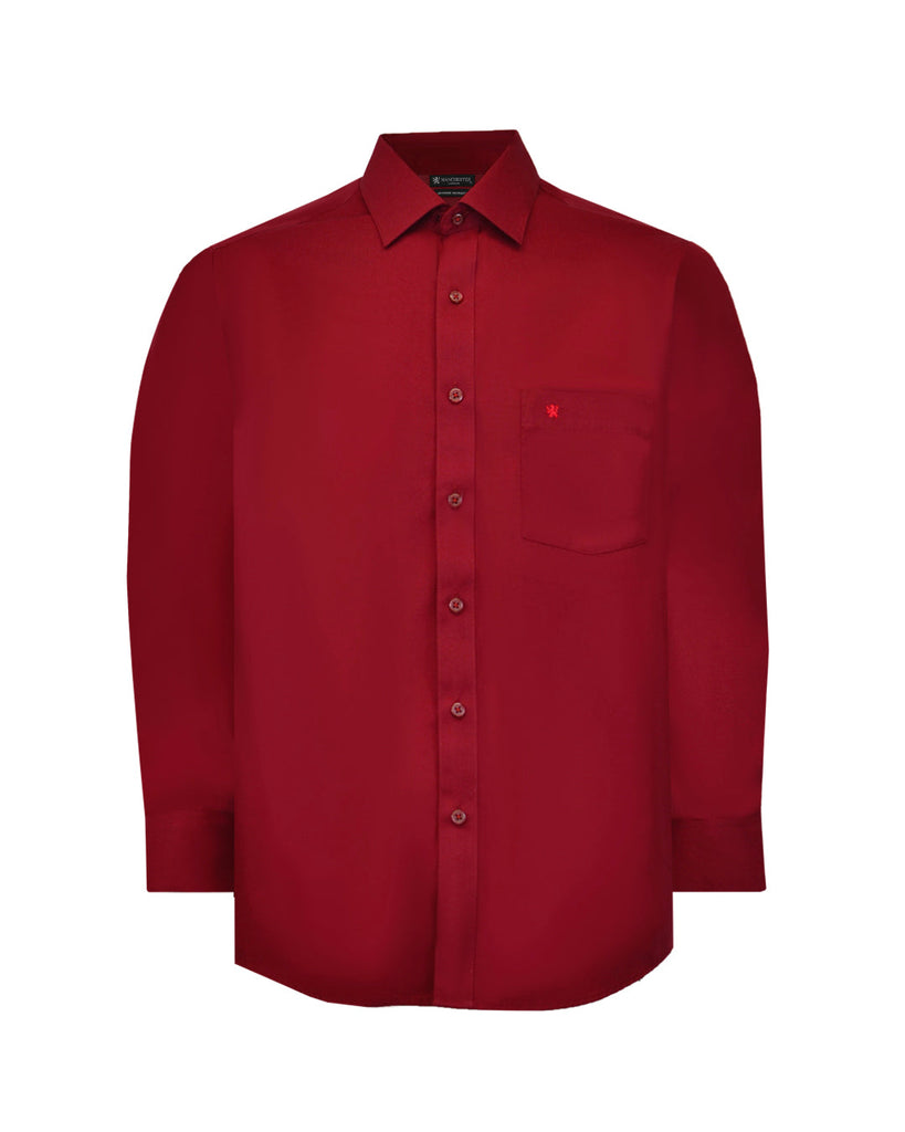 Manchester Camisa de Vestir Vino Regular Fit Manga Larga Cuello Ajustable Vista Frontal