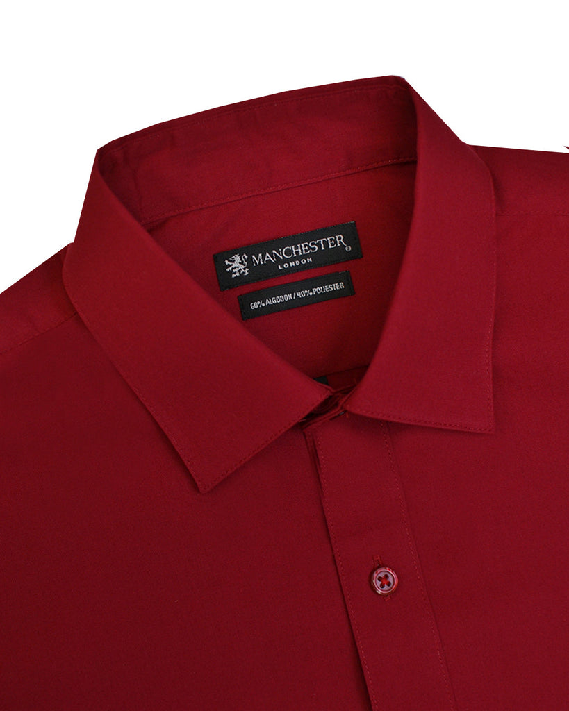 Manchester Camisa de Vestir Vino Regular Fit Manga Larga Cuello Ajustable Vista Cuello