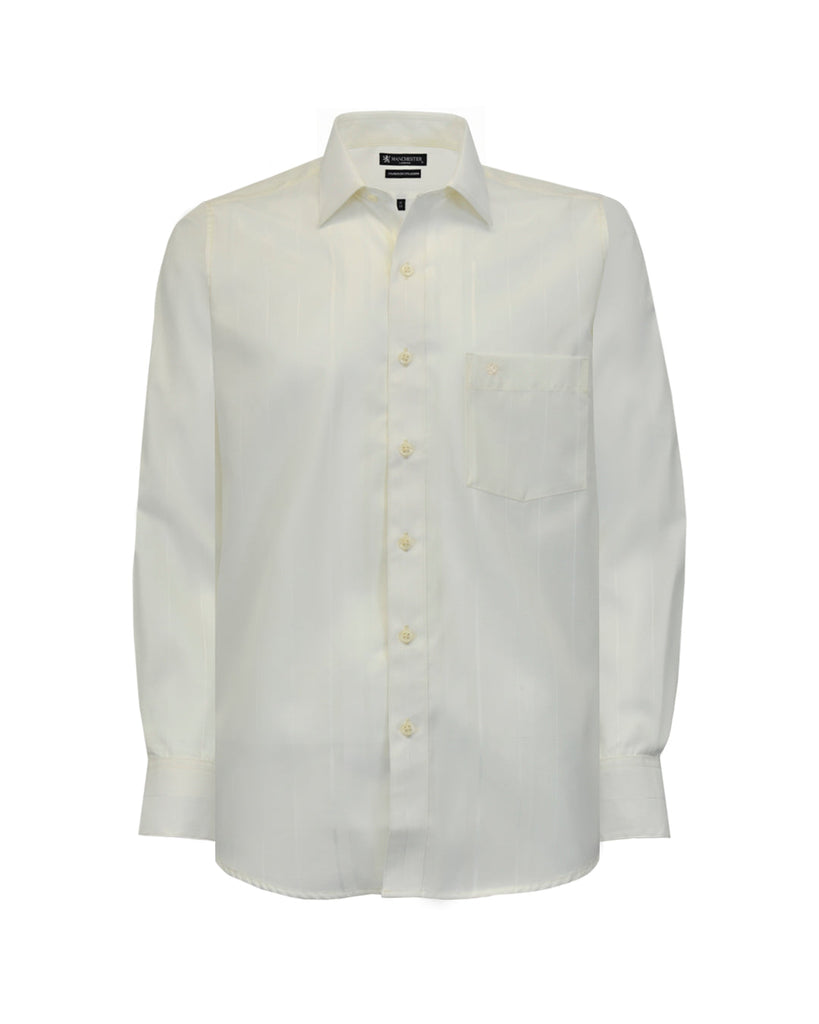 Manchester Camisa de Vestir Beige Mezcla de Poliester y Algodon con Cuello Roma y Puño Ejecutivo Vista Frontal