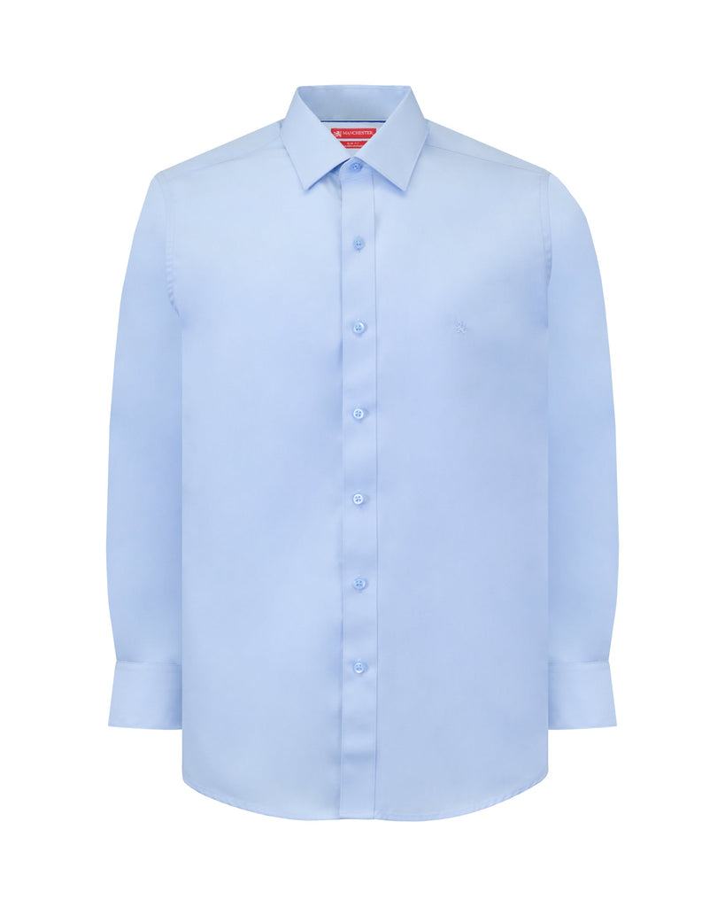 Manchester Camisa de Vestir en Azul Slim Fit Puño Convertible en Algodon- Poliester Vista Frontal
