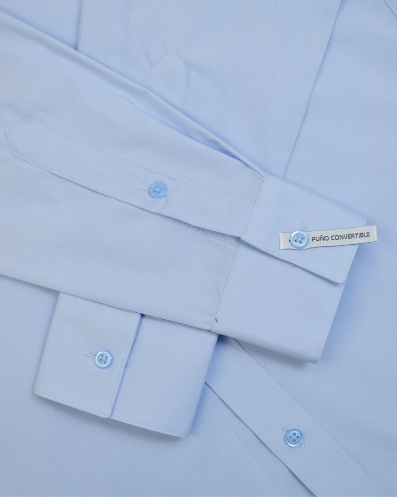 Manchester Camisa de Vestir en Azul Slim Fit Puño Convertible en Algodon- Poliester Vista Manga