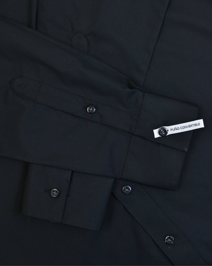 Manchester Camisa de Vestir en Negro Slim Fit Puño Convertible en Algodon- Poliester Vista Puño