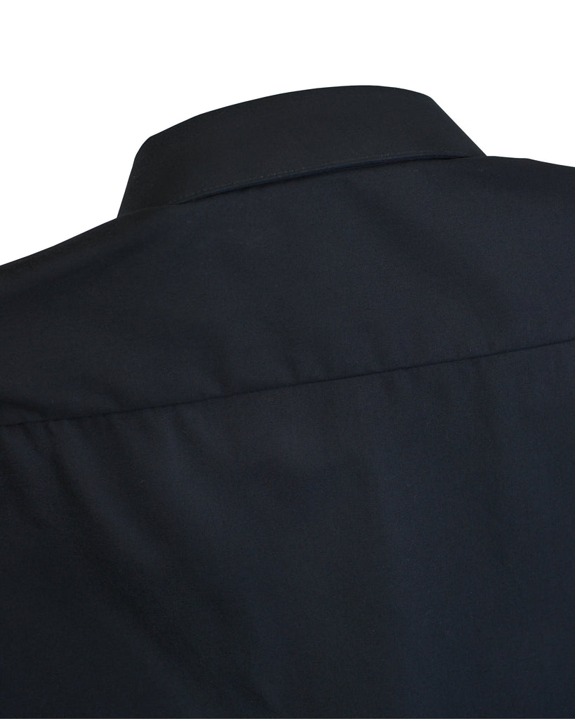 Manchester Camisa de Vestir en Negro Slim Fit Puño Convertible en Algodon- Poliester Vista Cuello de Espalda