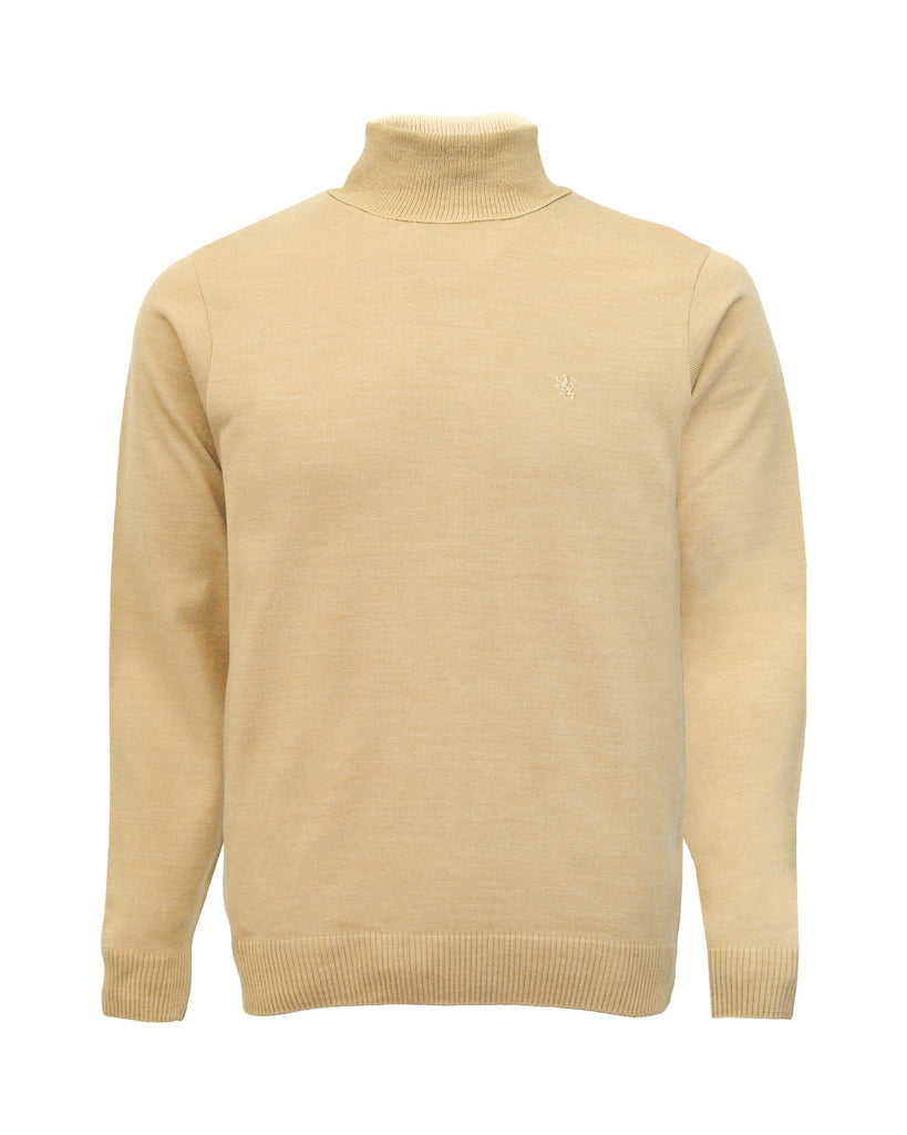 Manchester Sueter Beige Slim Fit con Cuello de Tortuga Acrílico Vista Frontal