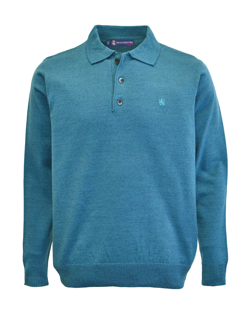 Manchester Sueter en Turquesa Cuello con Botones Slim Fit Vista Frontal