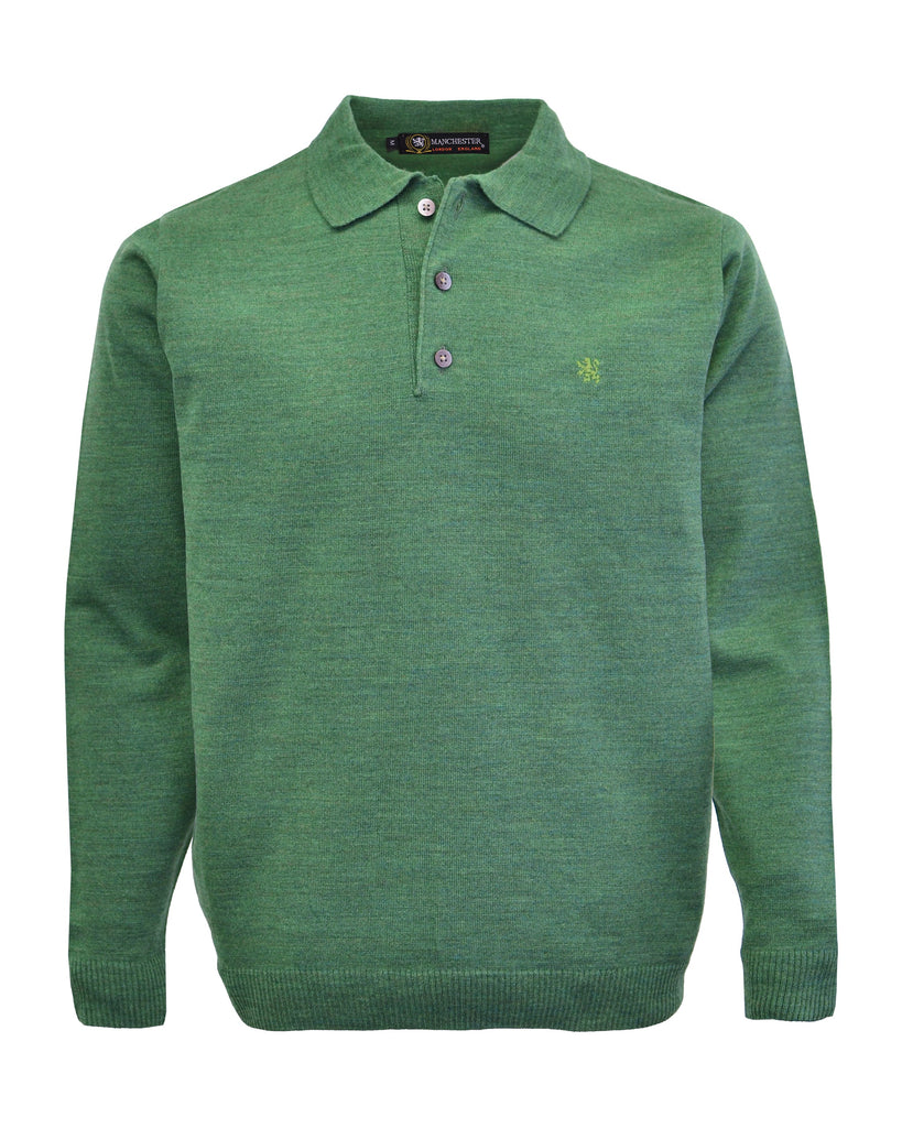 Manchester Sueter en Verde Cuello con Botones Slim Fit Vista Frontal