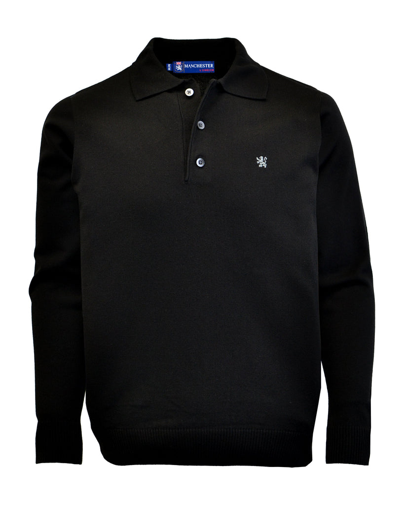 Manchester Sueter en Negro Cuello con Botones Slim Fit Vista Frontal