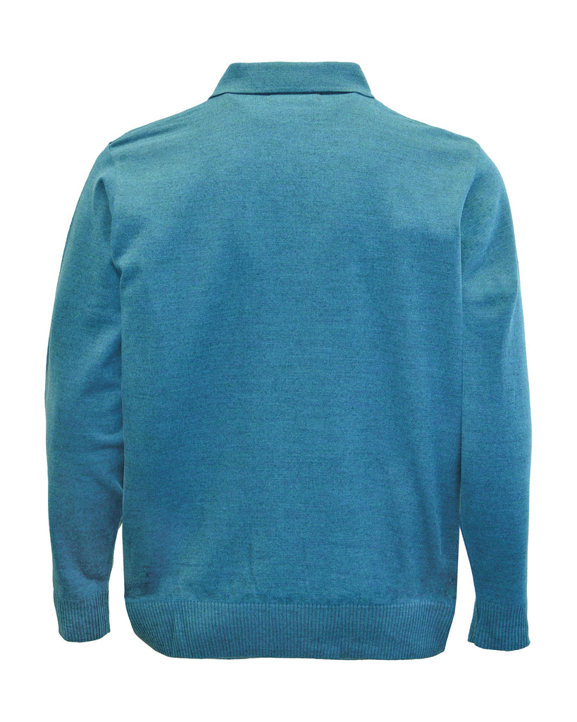 Manchester Sueter en Turquesa Cuello con Botones Slim Fit en Acrilico Vista de Espalda