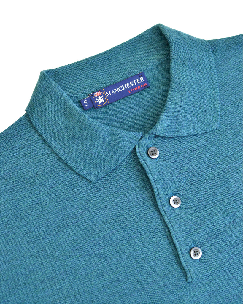 Manchester Sueter en Turquesa Cuello con Botones Slim Fit en Acrilico Vista Cuello con Botones