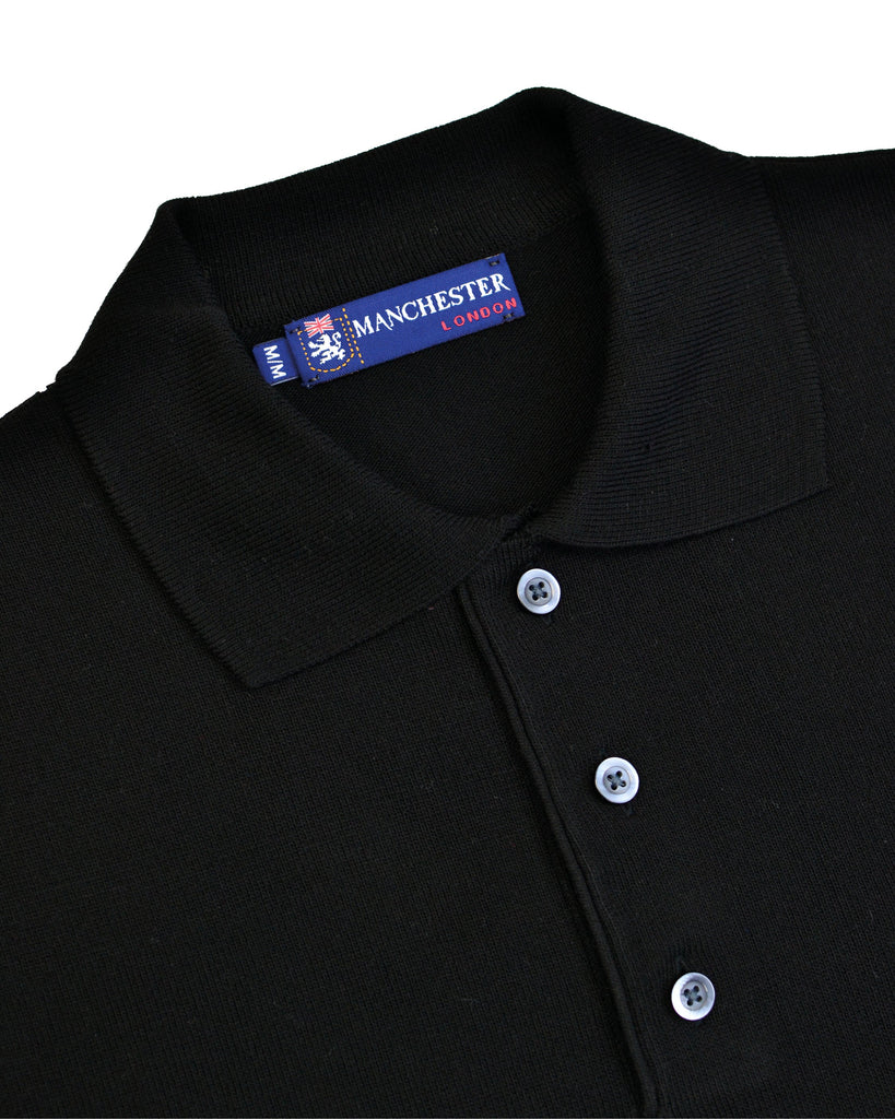 Manchester Sueter en Negro Cuello con Botones Slim Fit en Acrilico Vista Cuello con Botones