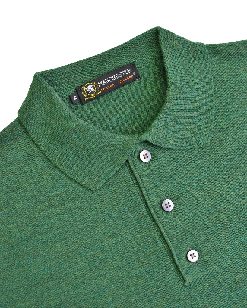 Manchester Sueter en Verde Cuello con Botones Slim Fit en Acrilico Vista Cuello con Botones