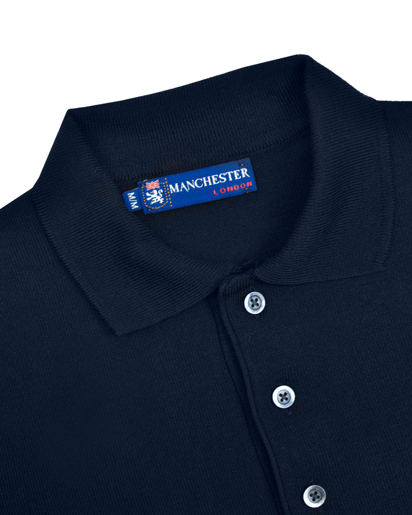 Manchester Sueter Marino Cuello con Botones Slim Fit Vista Cuello