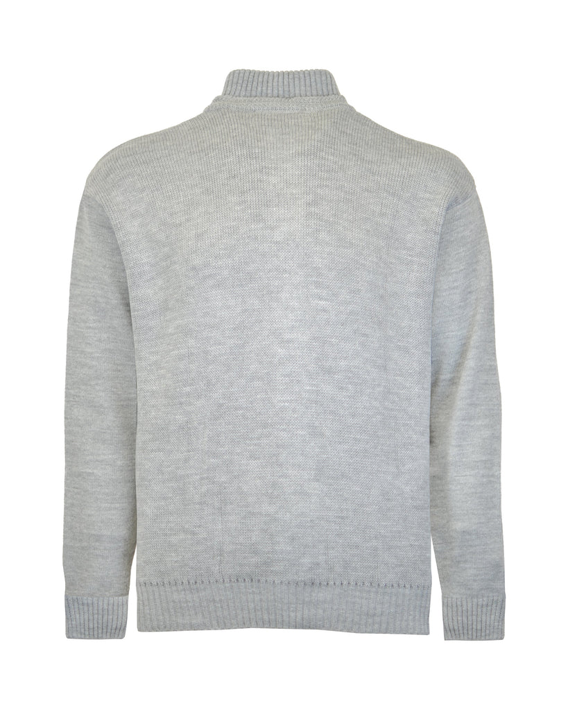 Manchester Sueter Gris en Acrilico Cuello Mock Vista Cuello de Espalda