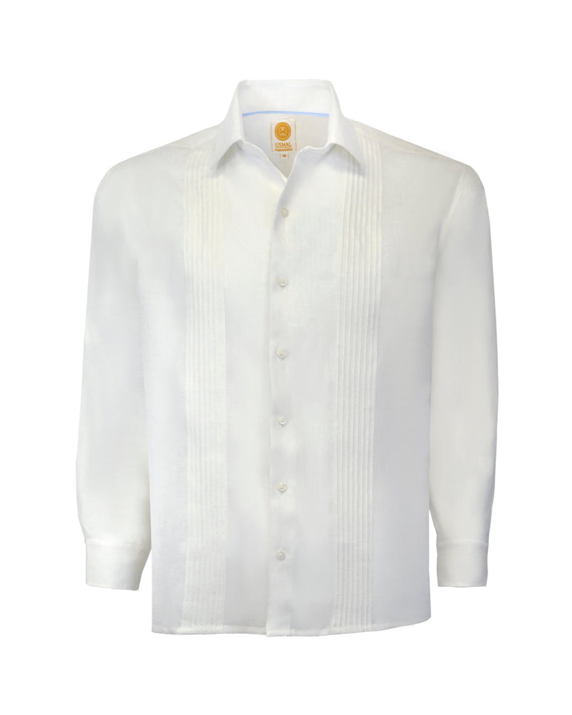 Manchester Junior Guayabera de Lino Manga Larga con Alforzas en Hueso Vista Frontal