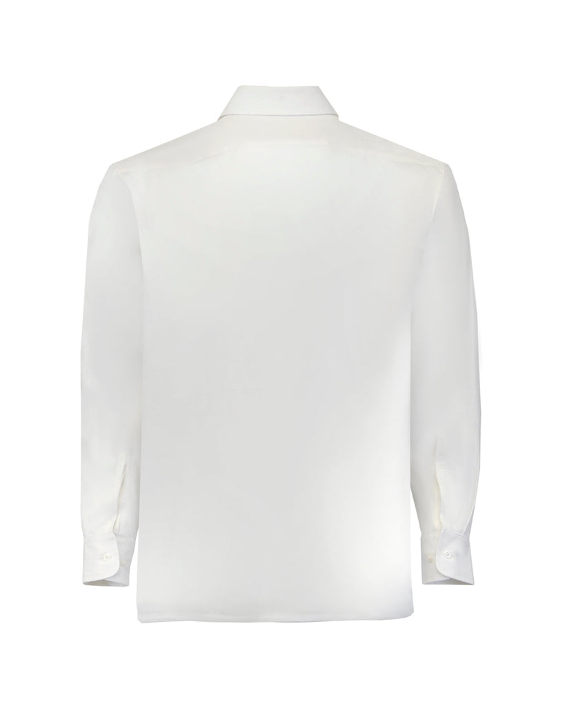 Manchester Junior Guayabera de Lino Manga Larga con Alforzas en Hueso Vista Cuello de Espalda