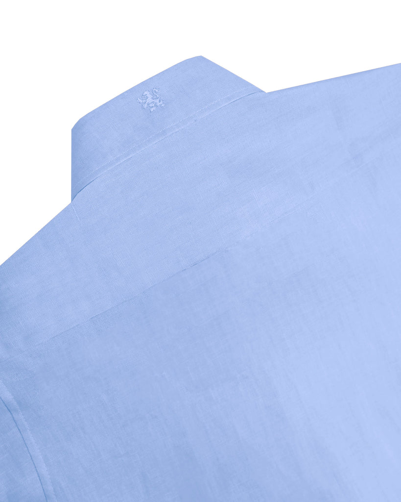 Manchester Junior Guayabera de Lino Manga Larga Vista Trasera de Cuello en Azul
