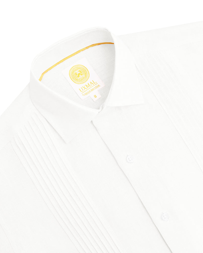 Manchester Junior Guayabera de Lino Manga Larga Vista Trasera en Blanco