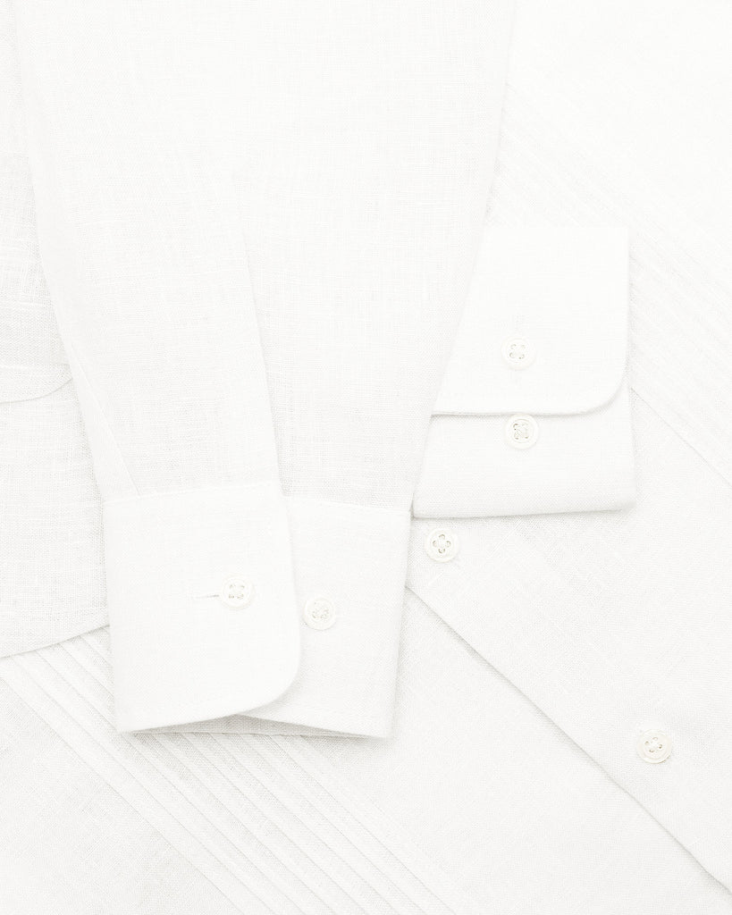 Manchester Junior Guayabera de Lino Manga Larga Vista Alforza y Botones en Blanco
