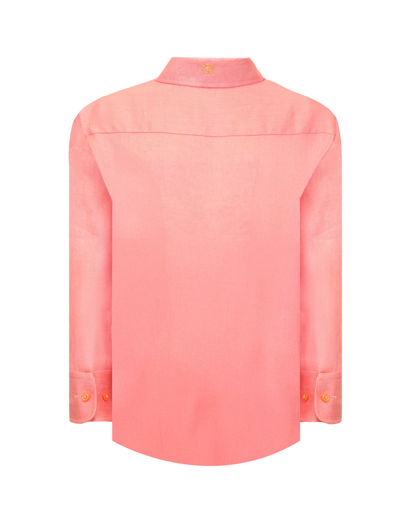 Manchester Uxmal Junior Guayabera Naranja Lino Puro Manga Larga para Niño Espalda