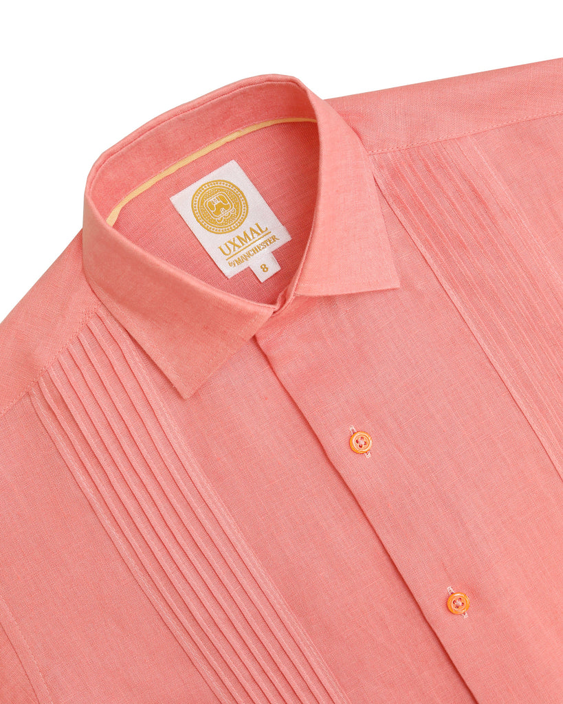 Manchester Uxmal Junior Guayabera Naranja Lino Puro Manga Larga para Niño Cuello Botones