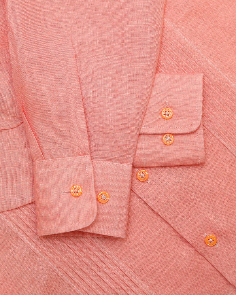 Manchester Uxmal Junior Guayabera Naranja Lino Puro Manga Larga para Niño Puños y Mangas