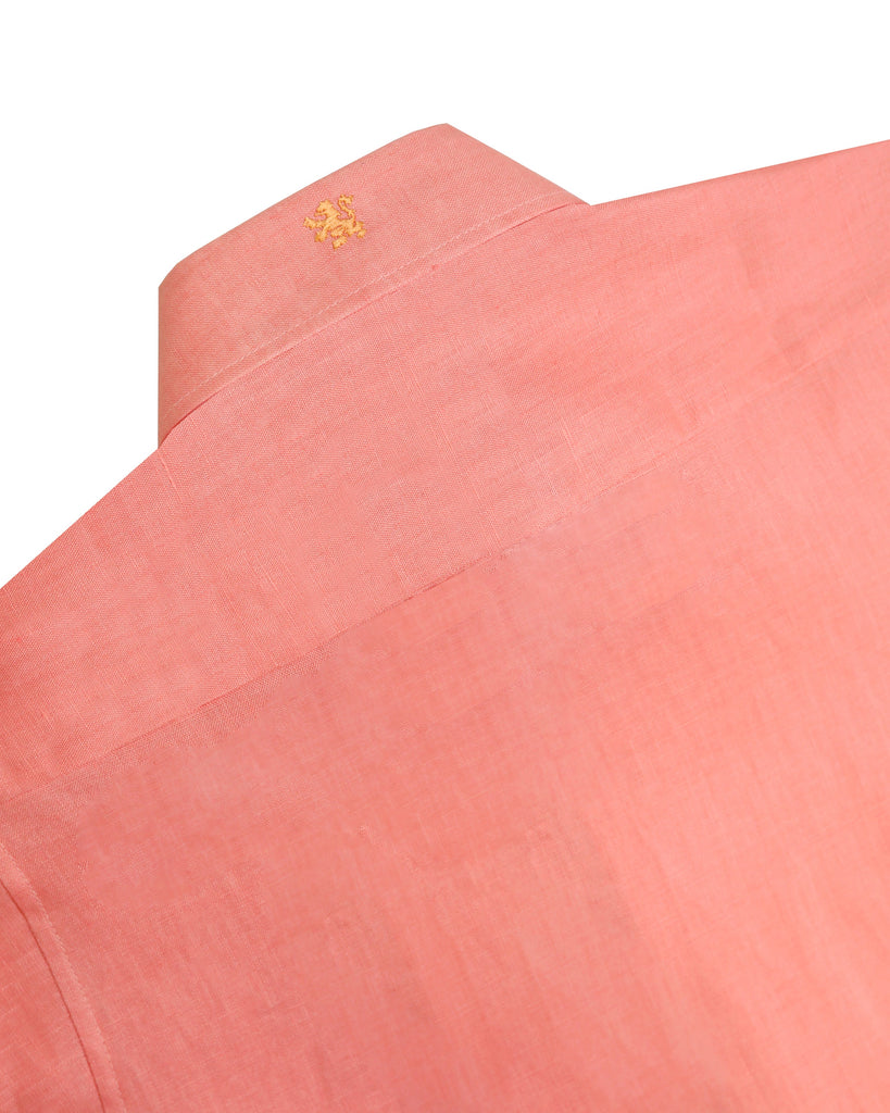 Manchester Uxmal Junior Guayabera Naranja Lino Puro Manga Larga para Niño Cuello Espaldas