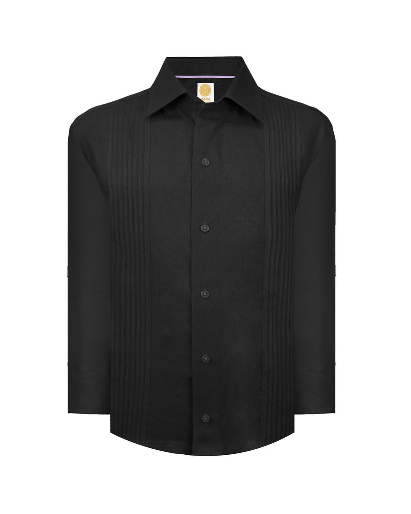 Manchester Junior Guayabera de Lino Manga Larga Vista Frontal en Negro