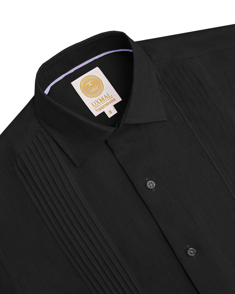 Manchester Junior Guayabera de Lino Manga Larga Vista Trasera en Negro