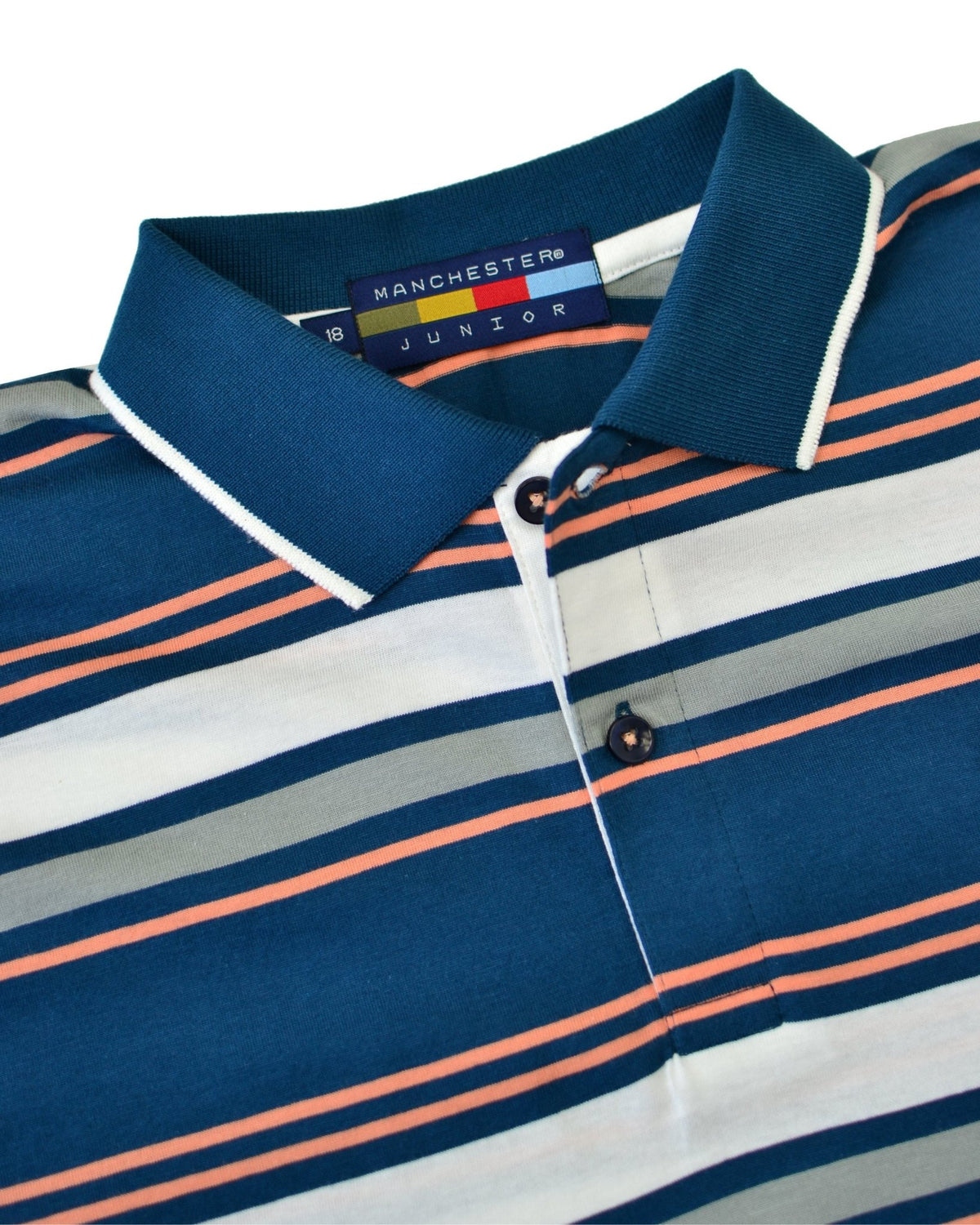 Manchester Junior Polo 100% Algodón Patrón de Rayas - Manga Corta color marino para niño