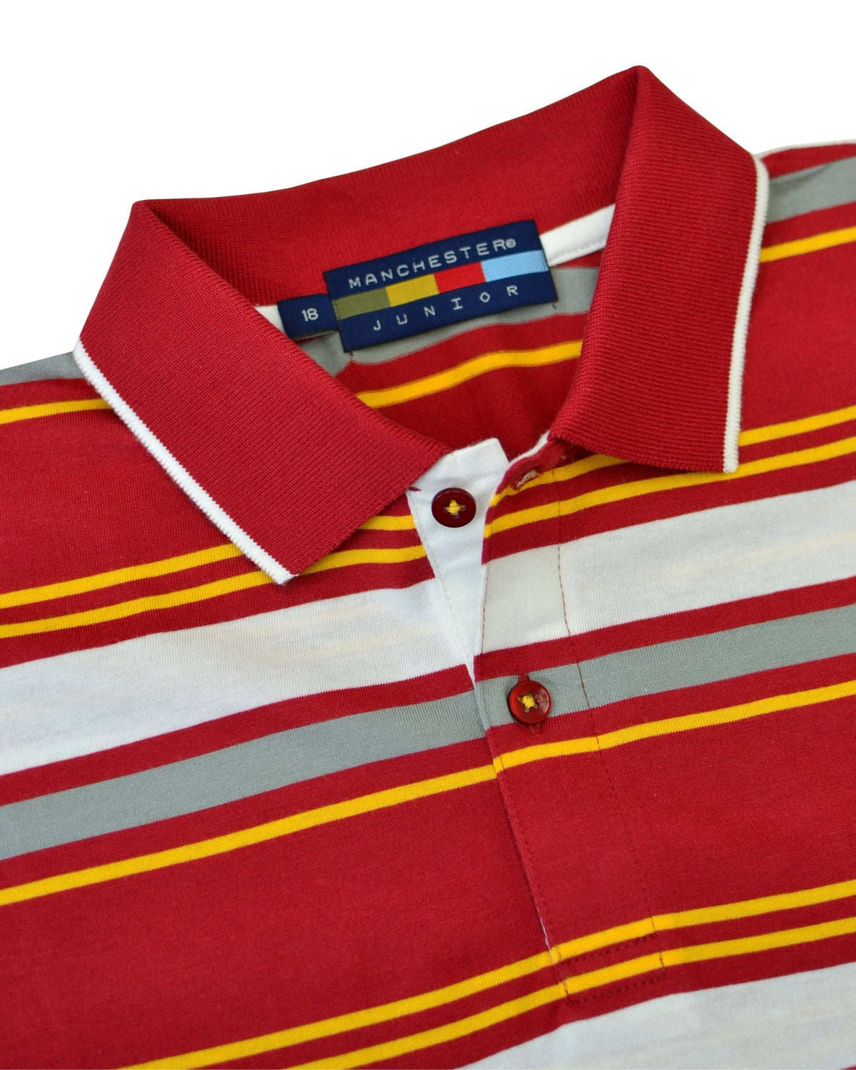 Manchester Junior Polo 100% Algodón Patrón de Rayas - Manga Corta color vino para niño
