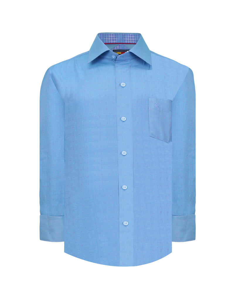 Manchester Junior Camisa de Vestir Azul Fiesta Formal Frontal