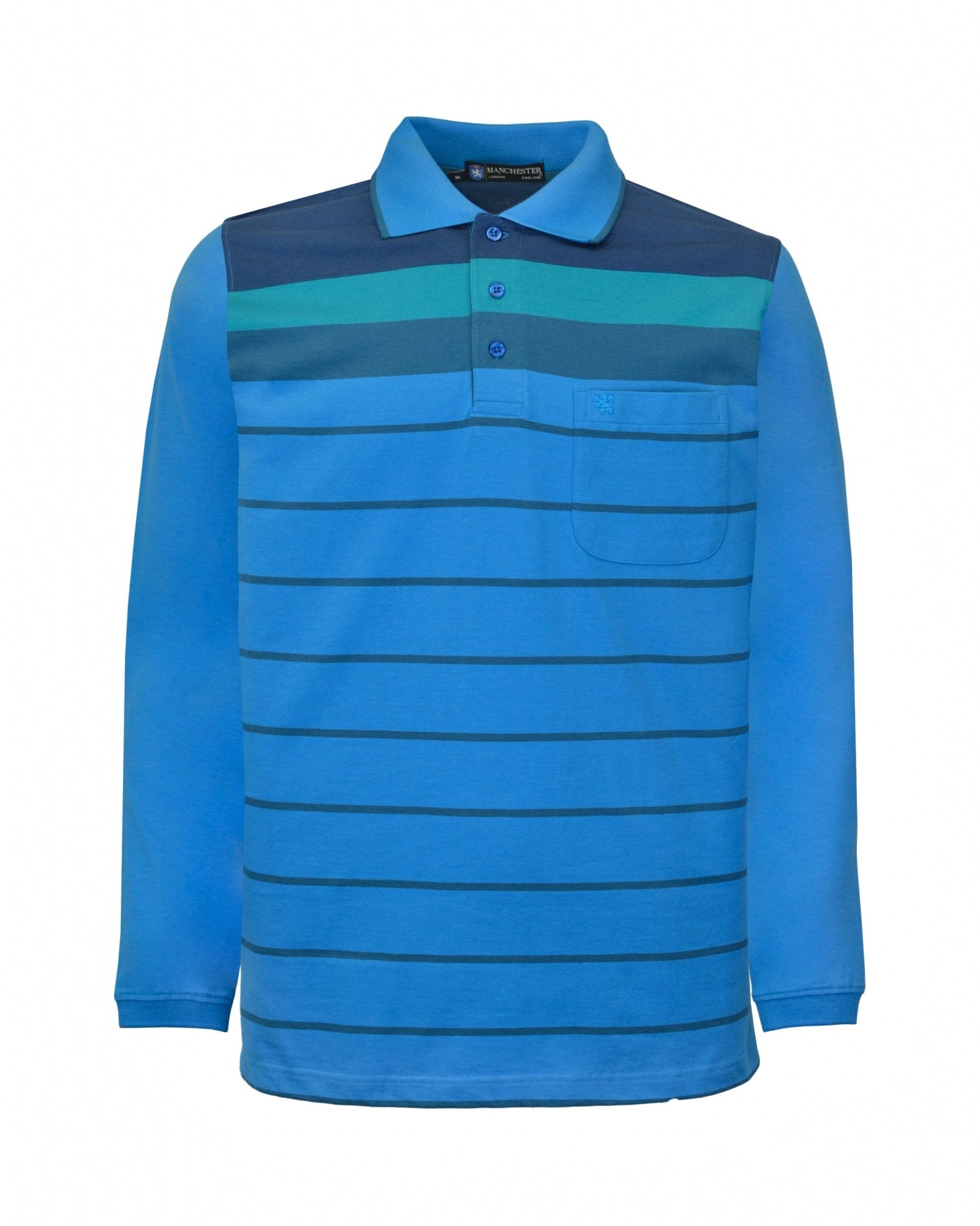 Manchester Polo - Algodón - Degradado Rayas - Manga Larga color azul para hombre