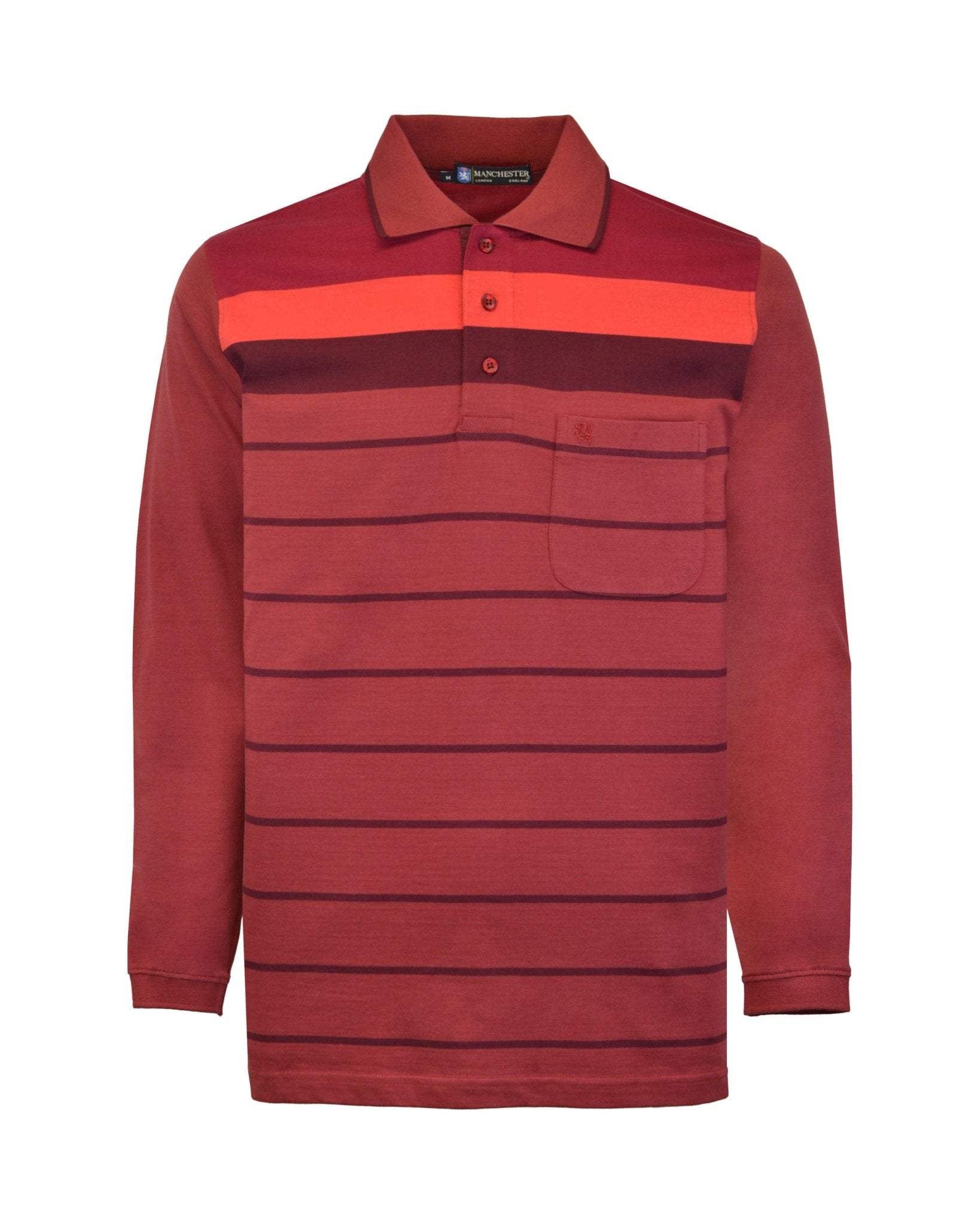Manchester Polo - Algodón - Degradado Rayas - Manga Larga color vino para hombre
