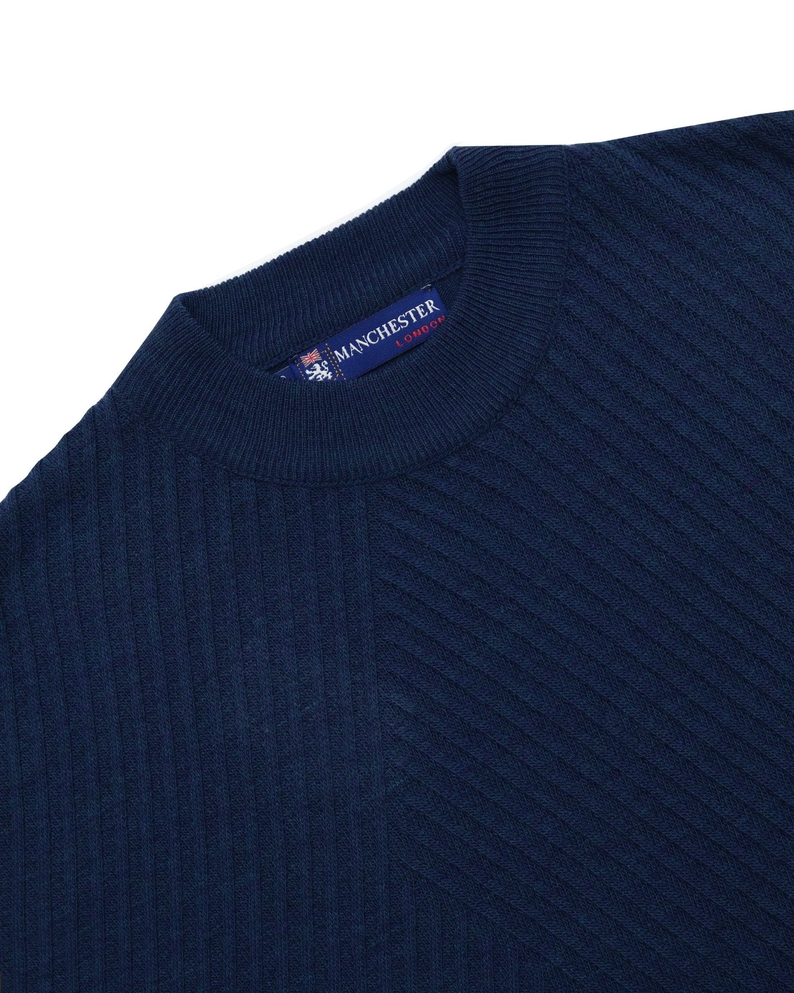 Manchester Sweater con Cuello Redondo y Tejido de Líneas Inclinadas color marino jaspe para hombre