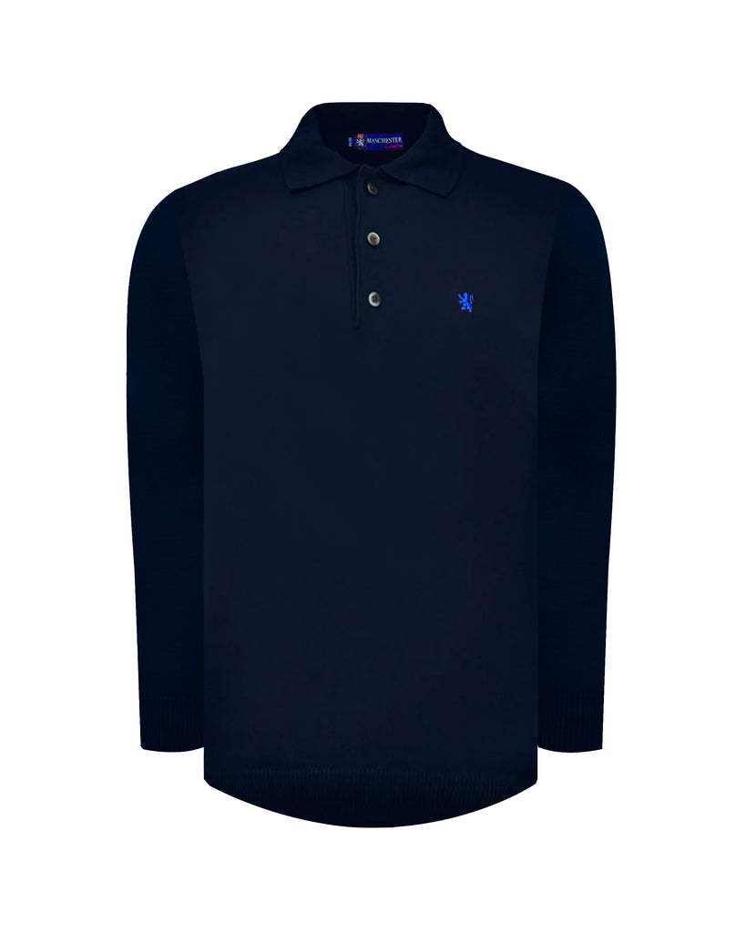 Manchester Sueter Marino Cuello con Botones Slim Fit Vista Frontal