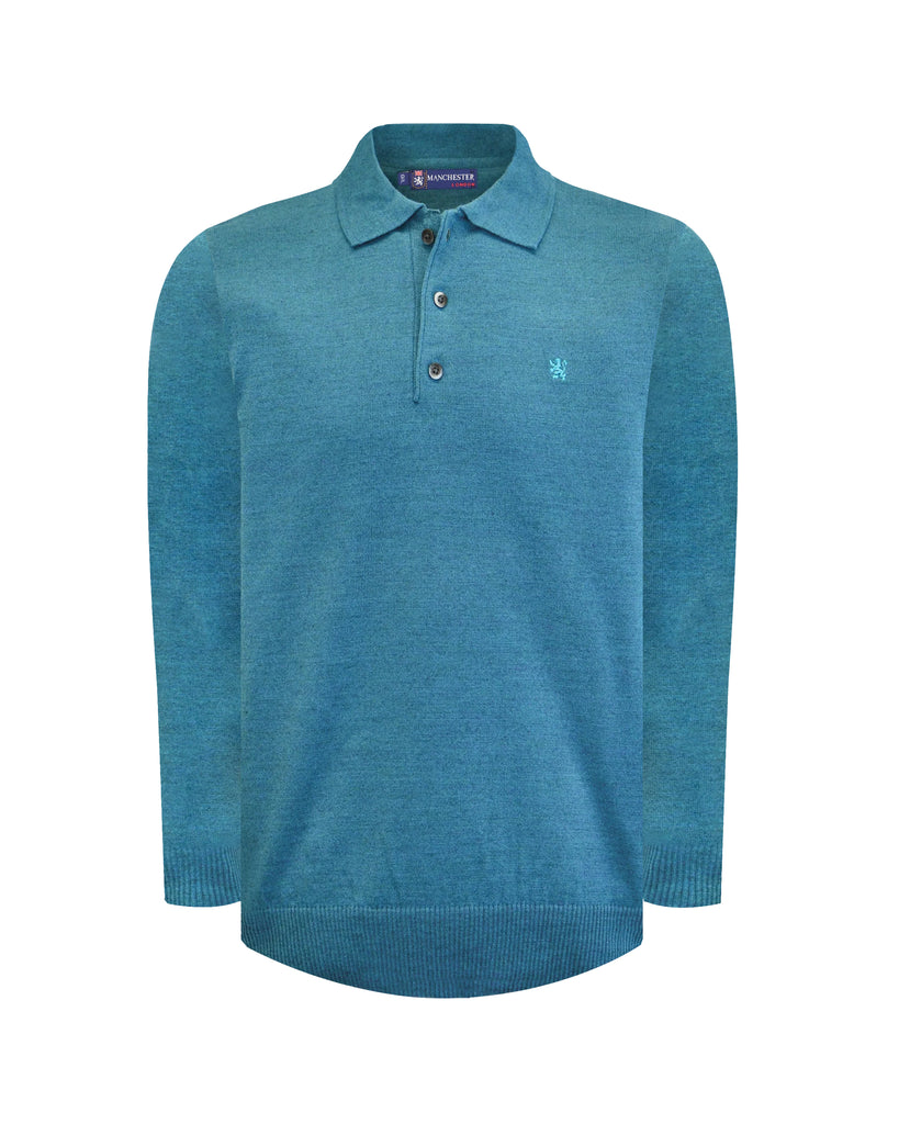 Manchester Sueter en Turquesa Cuello con Botones Slim Fit Vista Frontal