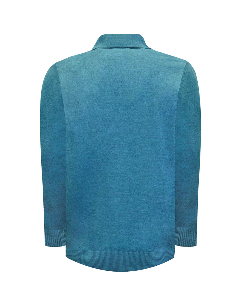 Manchester Sueter en Turquesa Cuello con Botones Slim Fit en Acrilico Vista de Espalda