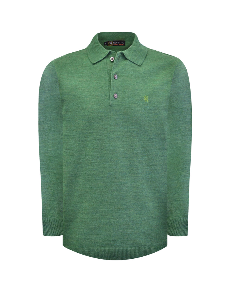 Manchester Sueter en Verde Cuello con Botones Slim Fit Vista Frontal