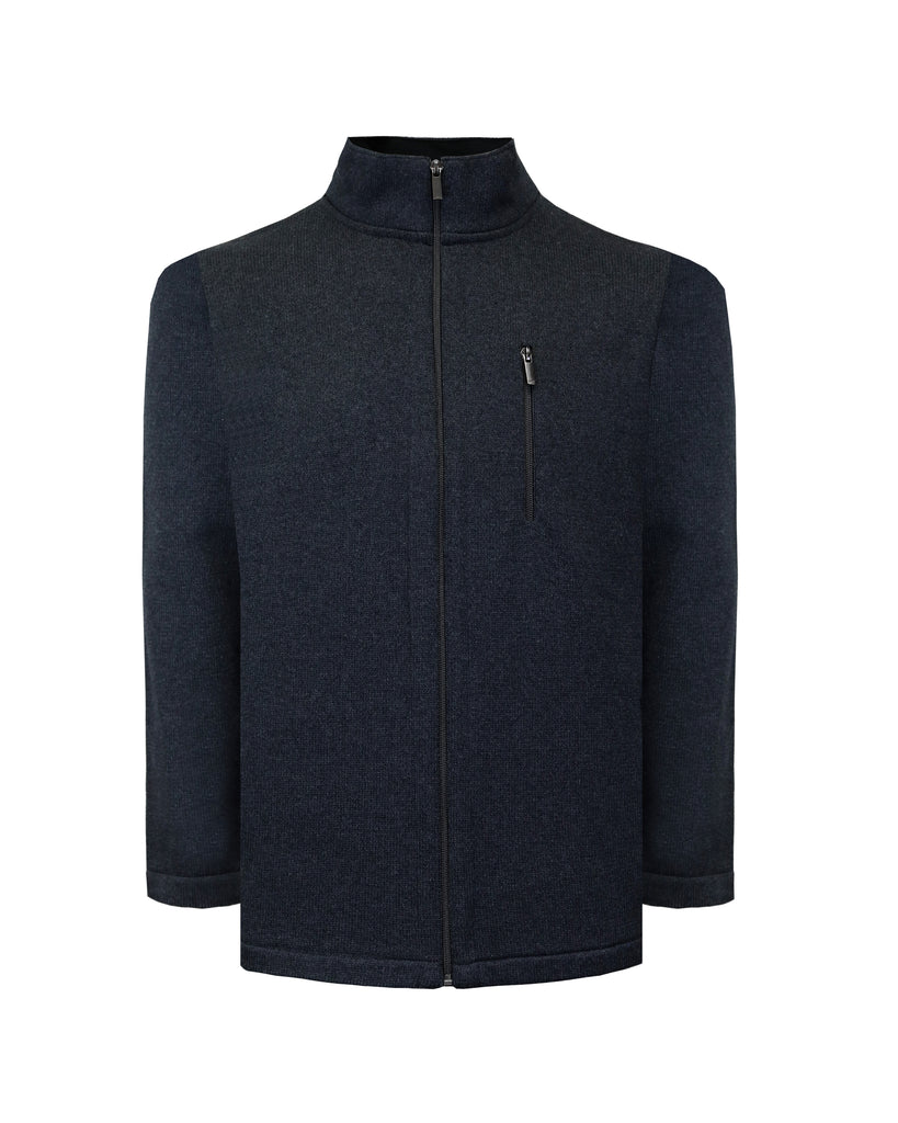 Manchester Chamarra en Negro Oxford con Zipper Cuello Mock Vista Frontal