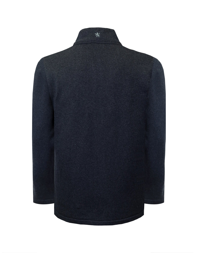 Manchester Chamarra en Negro Oxford con Zipper Cuello Mock Vista de Espalda