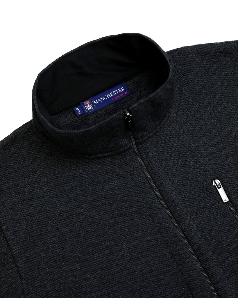 Manchester Chamarra en Negro Oxford con Zipper Cuello Mock Vista Cuello