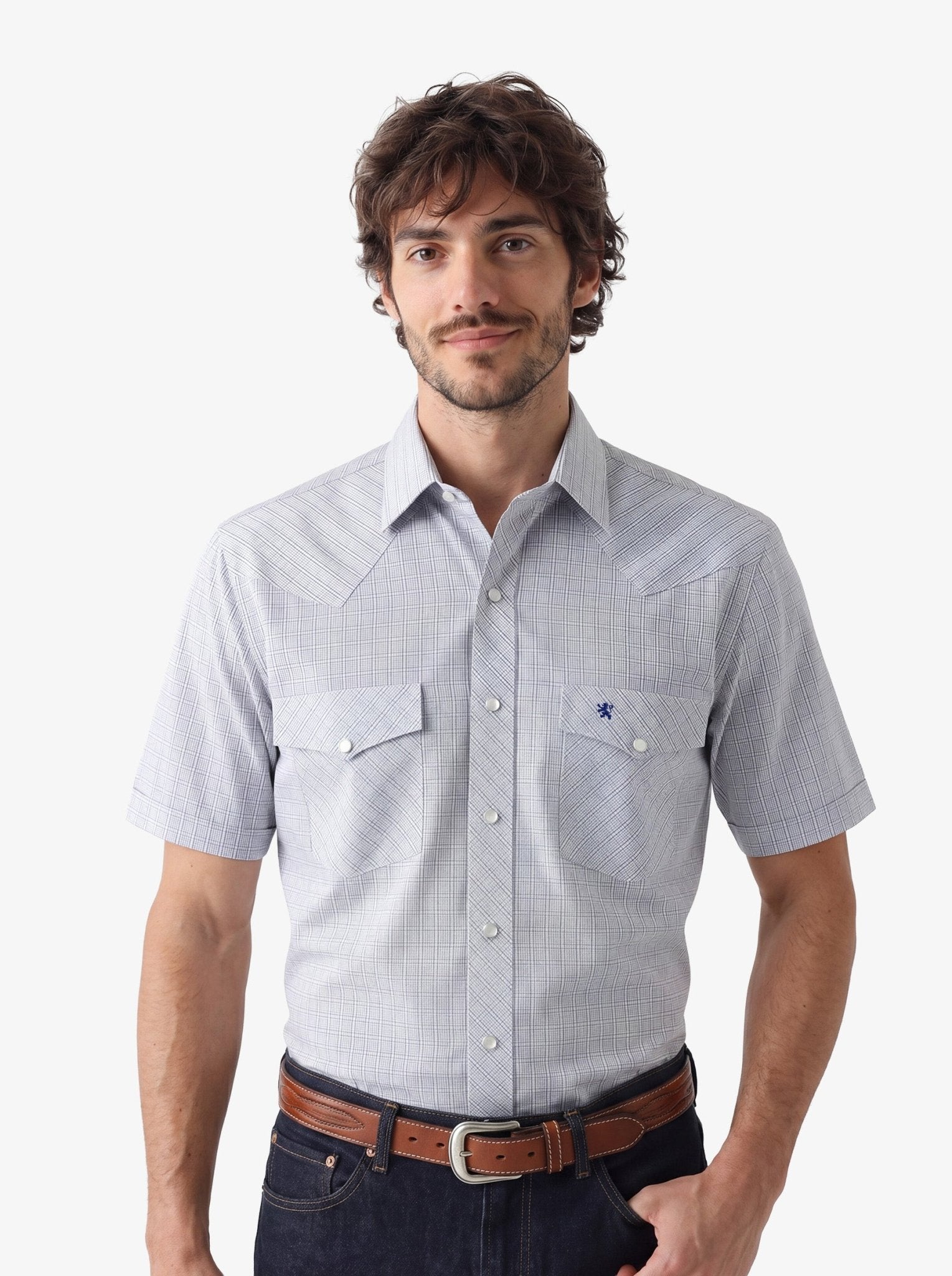 Manchester Camisa Vaquera de Manga Corta con Canesú y Bolsillos de Solapa - Manchester
