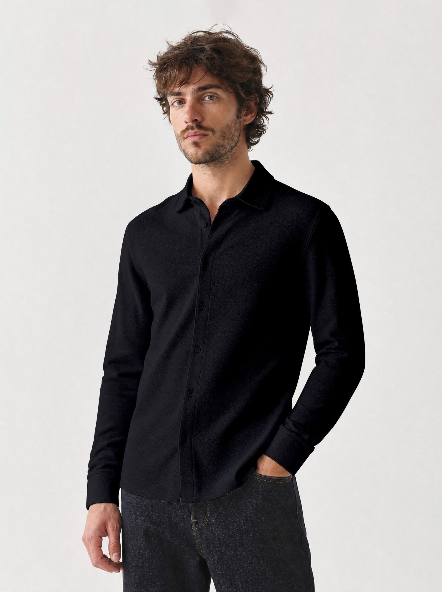 Manchester Performance Camisa Casual Slim Fit color negro para hombre