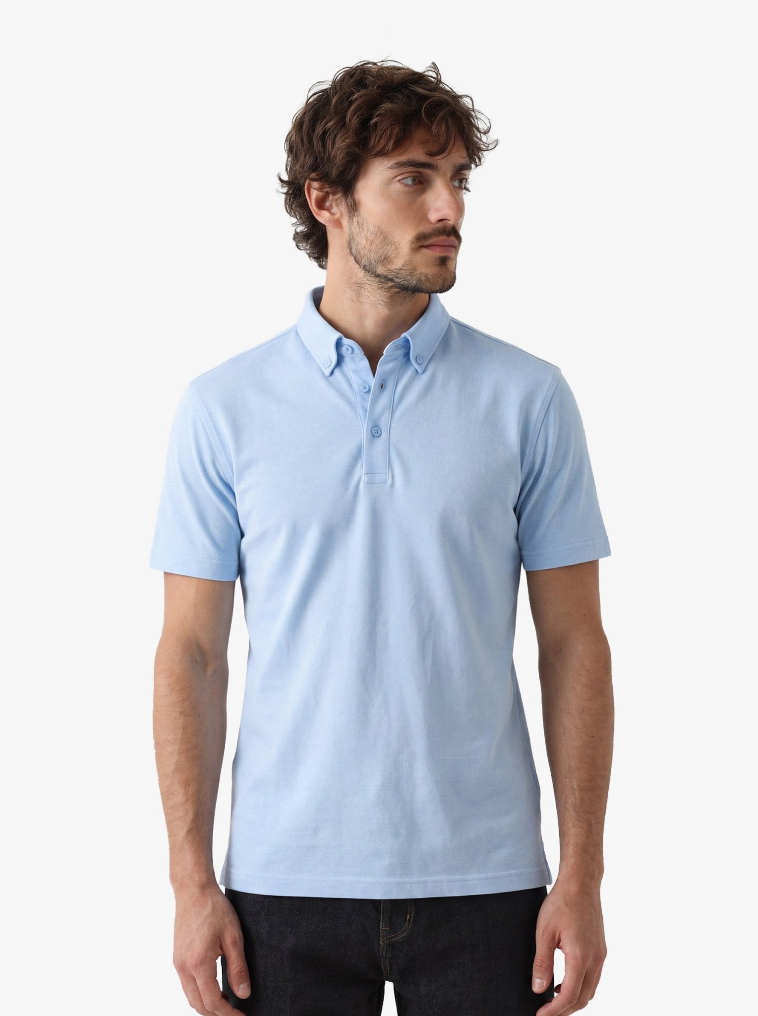 Manchester Performance Playera Polo Slim Fit color cielo para hombre
