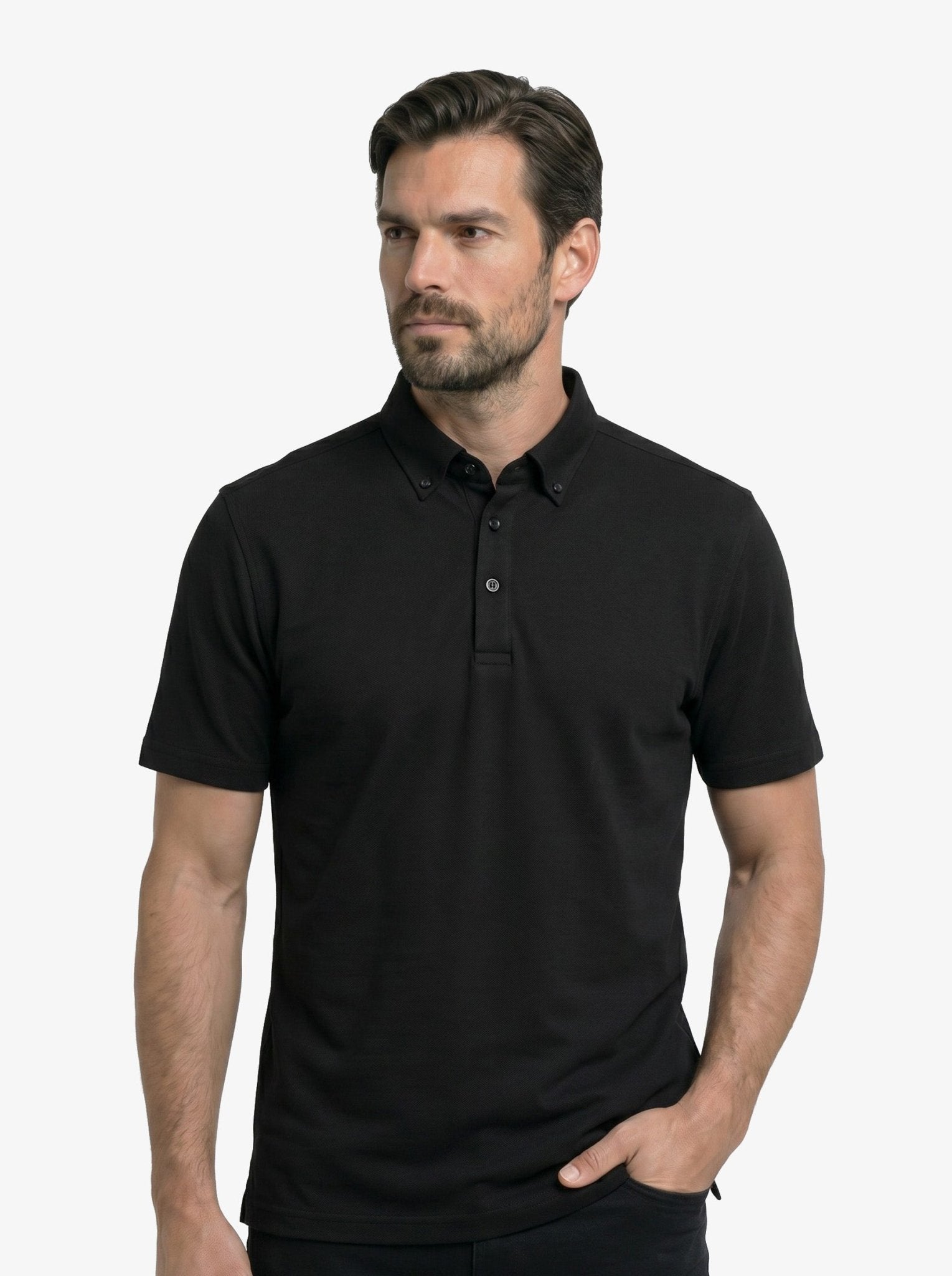 Manchester Performance Playera Polo color negro para hombre