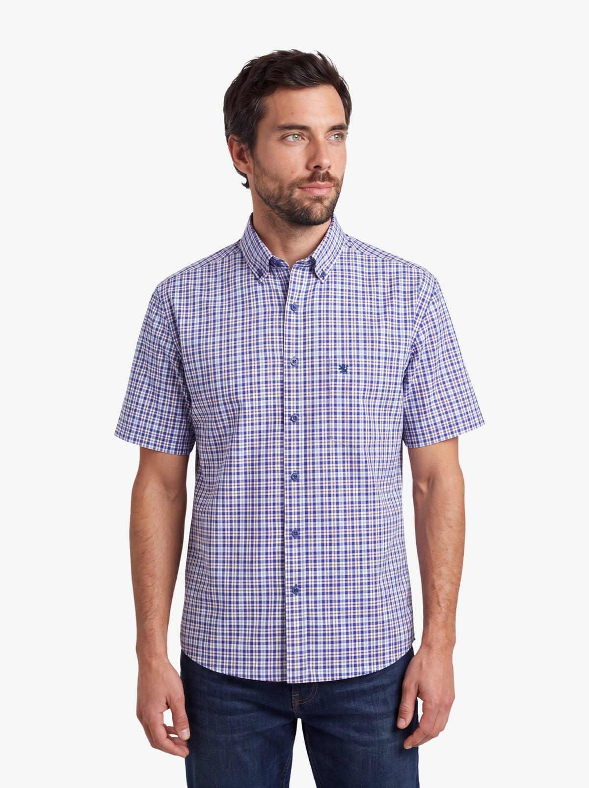 Manchester Camisa Casual Button Down Cuadros Manga Corta - Manchester