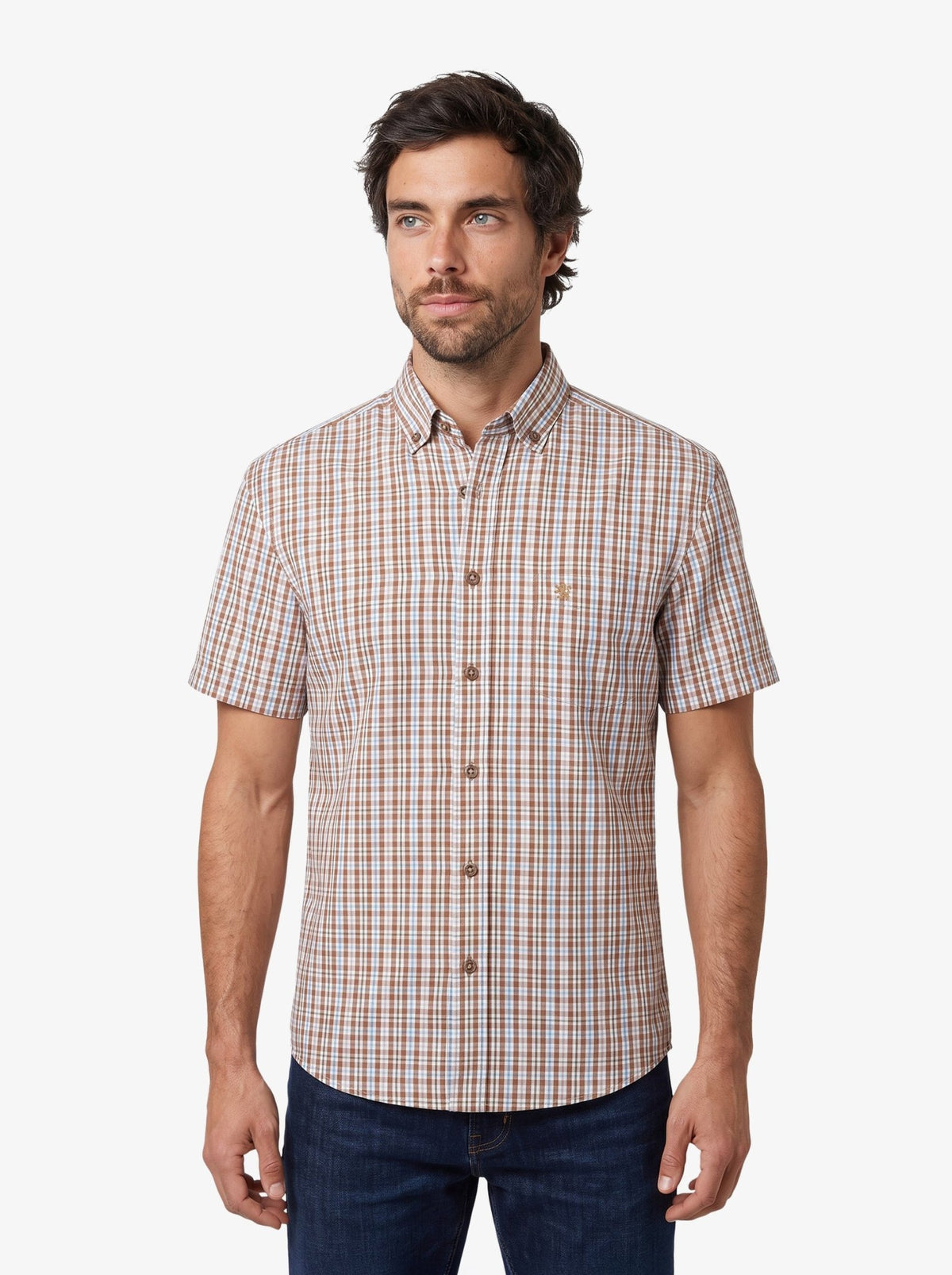 Manchester Camisa Casual Button Down Cuadros Manga Corta - Manchester